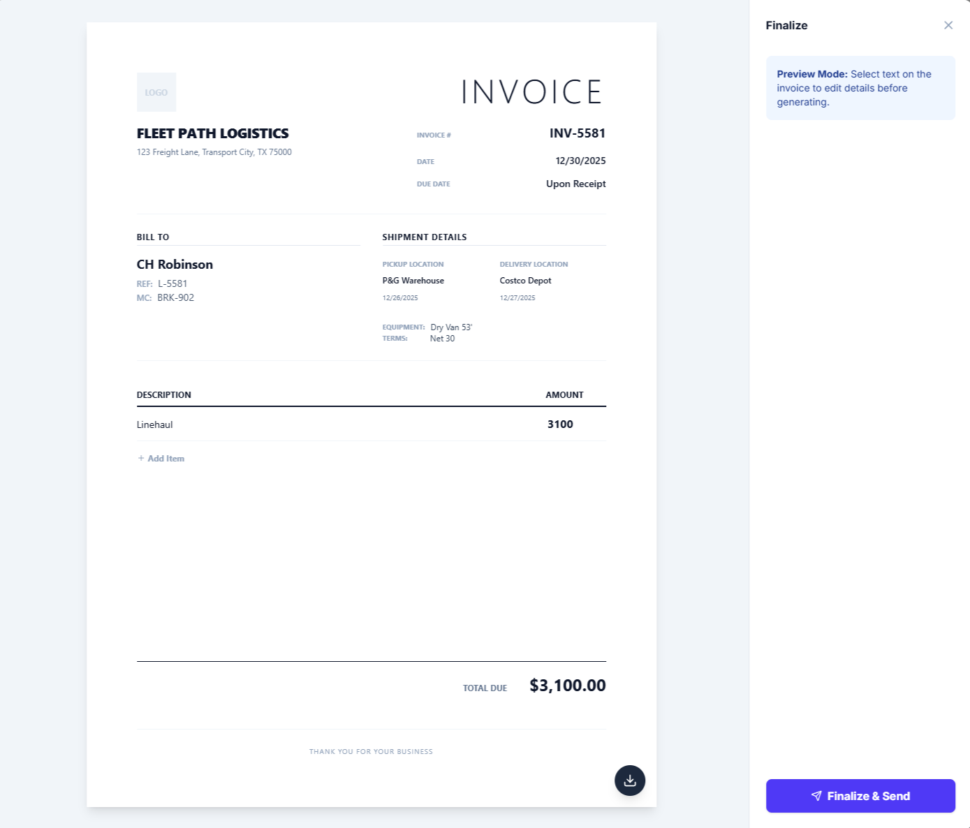 FleetPath Invoice System